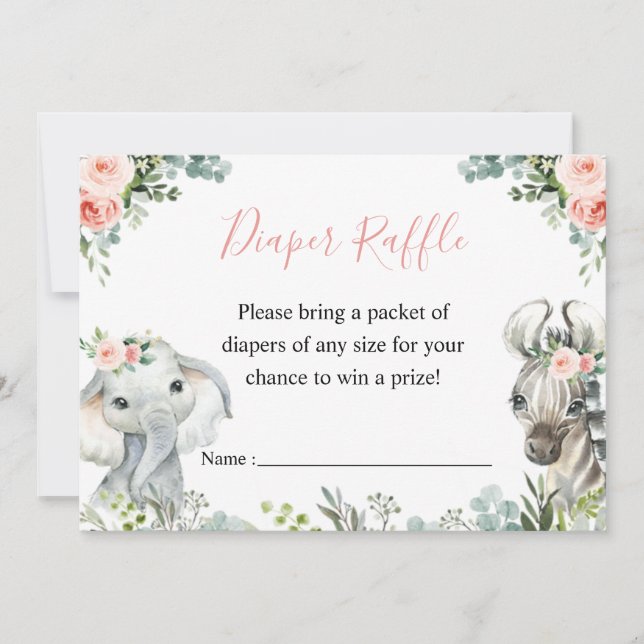 Invitation Fillette Safari Baby shower animal Déchets Raffle (Devant)