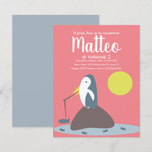 Invitation Fillettes de pêche au pingouin moderne nautique An