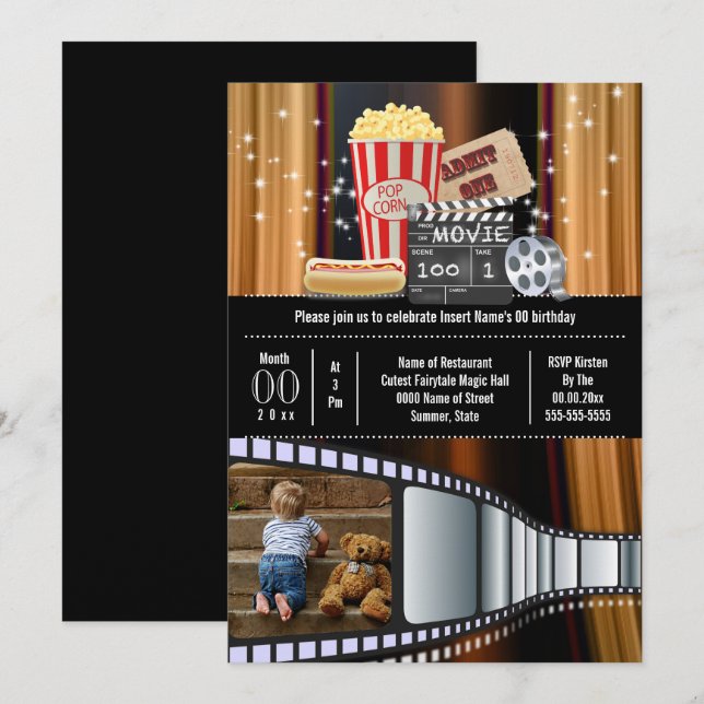 Invitation Film cinéma cinéma cinéma cinéma soirée pop-corn (Devant / Derrière)