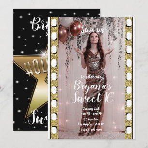 Invitation Film de star d'or de cinéma Hollywood Sweet 16 