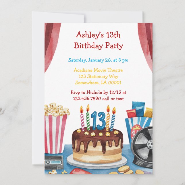 Invitation Film et Popcorn Fête de l'Anniversaire des enfants (Devant)