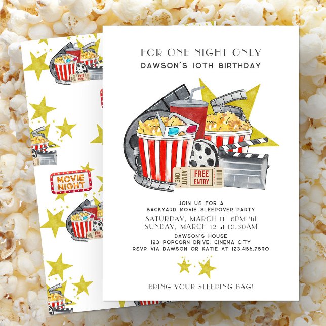 Invitation Film Thème Jardin Sleepover Fête Anniversaire (For One Night Only Backyard Movie Sleepover invite from my Kids Birthday Invitation collection)