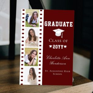 Invitation Filmstrip Four Photo Collage Graduation   Red