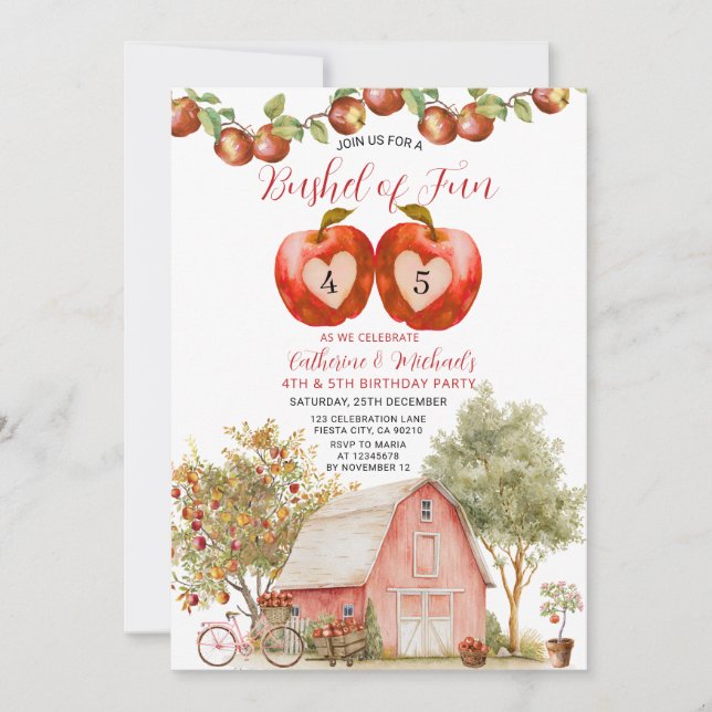 Invitation Fils Bushel Anniversaire Pomme Enfant Anniversaire (Devant)