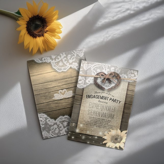 Invitation Fils de fer à cheval Burlap Lace Sunflowers (Créateur téléchargé)