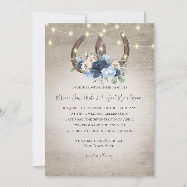 Invitation Fils de fer à cheval et éclaire Floral Barn Wood I (Devant)