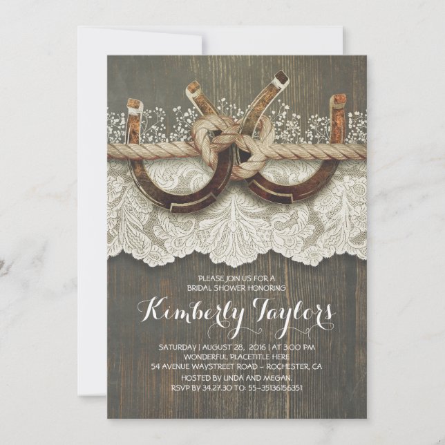 Invitation Fils de fer à cheval rustique et Fête des mariées  (Devant)