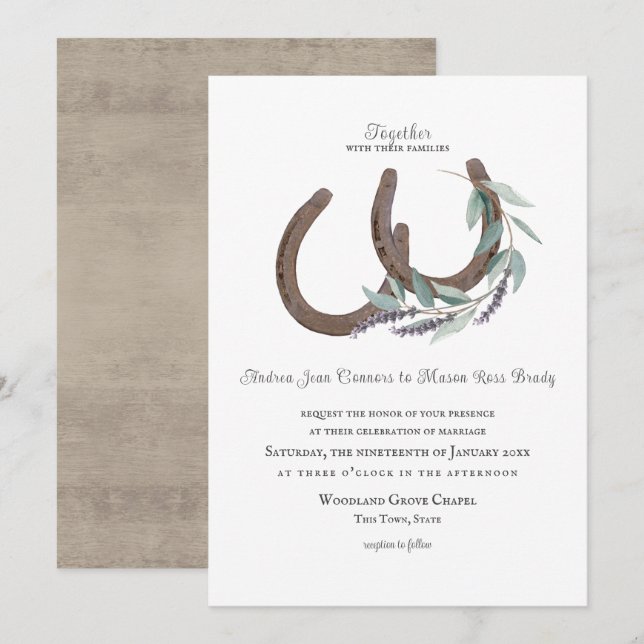 Invitation Fils de fer à cheval rustique et Lavande (Devant / Derrière)