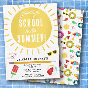 Invitation Fin de l'école au revoir Bonjour Summer Kids Party