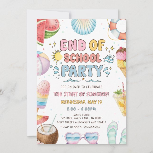 Invitation Fin de l'école et début de la fête d'été (Devant)