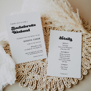 Invitation Fin de semaine Bachelorette noir & blanc rétro élé