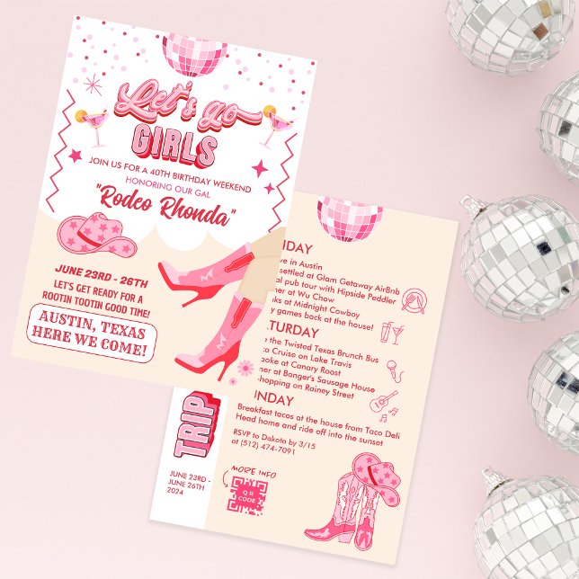 Invitation Fin de semaine d'anniversaire de la cowgirl Disco  (Créateur téléchargé)