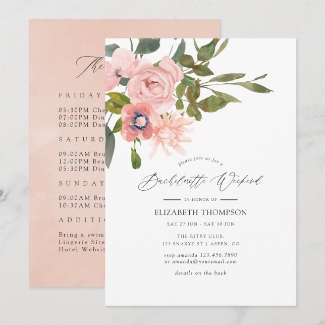 Invitation Fin de semaine de bachelorette flush et Rose Gold (Devant / Derrière)
