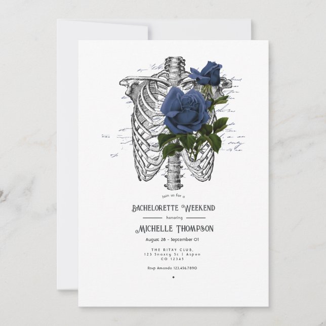 Invitation Fin de semaine de bachelorette gothique florale bl (Devant)