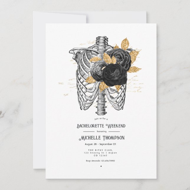 Invitation Fin de semaine de bachelorette gothique noire et o (Devant)