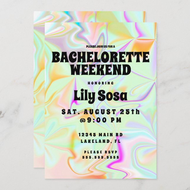 Invitation Fin de semaine de bachelorette holographique super (Devant / Derrière)