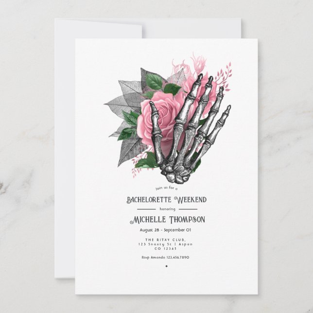 Invitation Fin de semaine de bachelorette rose floral gothiqu (Devant)