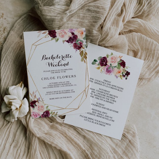 Invitation Fin de semaine de la bachelorette florale bordeaux (Créateur téléchargé)