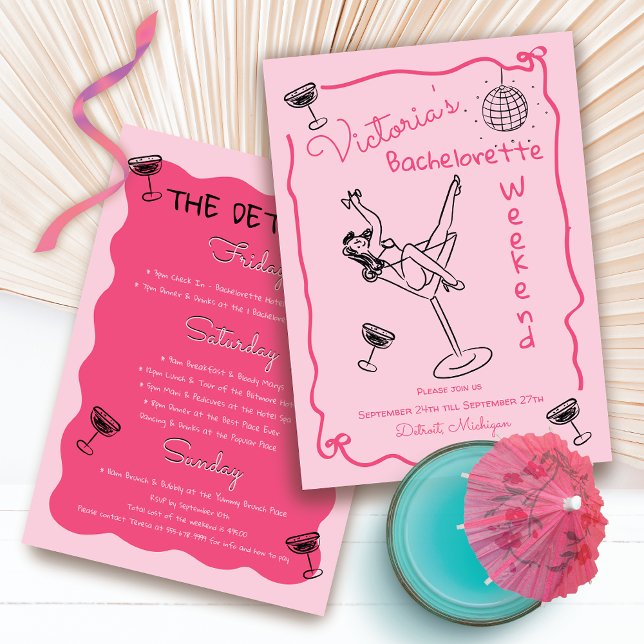 Invitation Fin de semaine de la licence funky à main rose (Créateur téléchargé)
