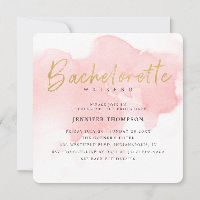 Invitation Fin de semaine de la licence moderne Blush Gold (Devant)
