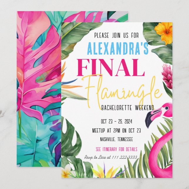 Invitation Fin de semaine de la soirée flamingle (Devant / Derrière)