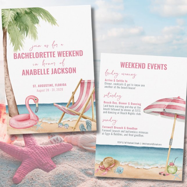 Invitation Fin de semaine du Bachelorette Destination Plage (Watercolor Beach Destination Bachelorette Weekend Invitation)