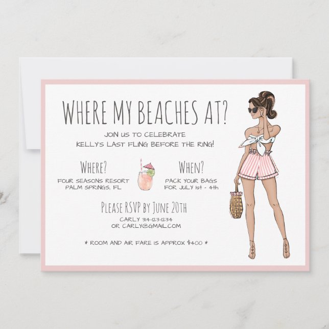 Invitation Fin de semaine du Brunette Bachelorette Beach Part (Devant)