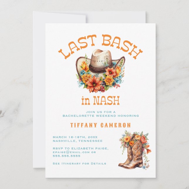 Invitation Fin de semaine du Nashville Nash Bash Bachelorette (Devant)