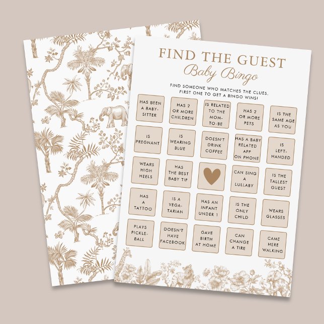 Invitation Find The Guest Baby Shower Safari Bingo Game Card (Find The Guest Baby Shower Safari Bingo Game Card)