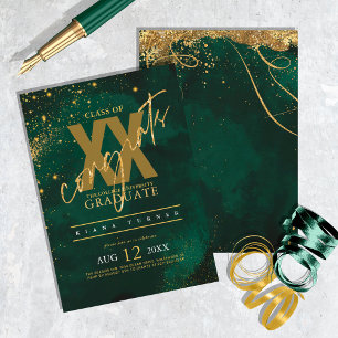 Invitation Fine Lines Gold Abstrait Graduation Emerald ID867
