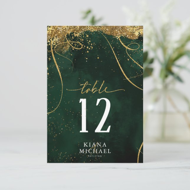 Invitation Fine Lines Gold Abstrait Mariage Emerald ID867 (Debout devant)