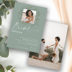 Invitation Fines branches de verdure d'eucalyptus Photo Baby 