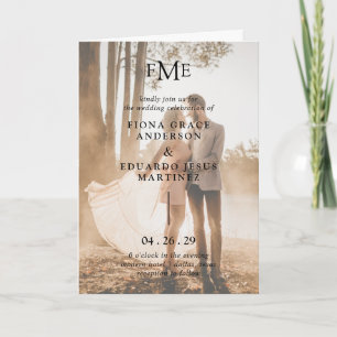 Invitation Fiona Photo Gras Monogramme Mariage Moderne
