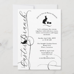 Invitation Fioritures noires en spirale avec brunch de Pâques