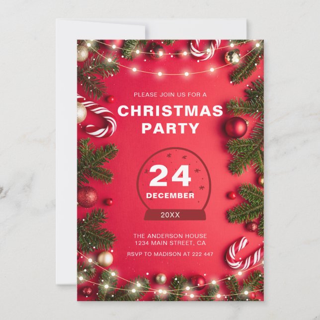 Invitation Fir Twig Et Feux Noël (Devant)