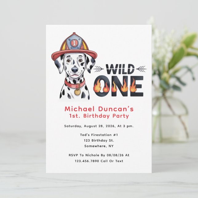 Invitation Fire Station Wild One Chien Dalmatien 1er annivers (Debout devant)
