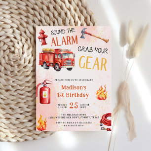 Invitation Fire Truck Fire Engine 1ère fête d'anniversaire