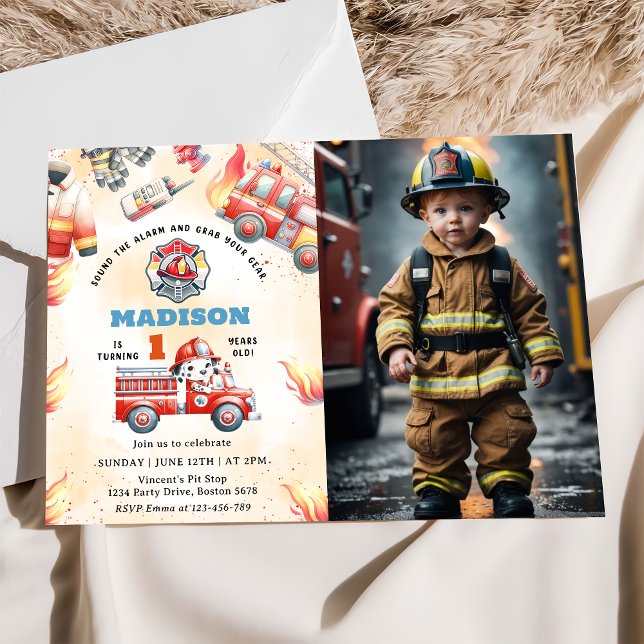 Invitation Fire Truck Fire Engine 1ère fête d'anniversaire Ph (Créateur téléchargé)