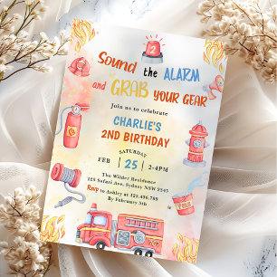 Invitation Fire Truck Fire Engine 2e fête d'anniversaire