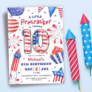 Invitation Firecracker 4 Juillet 10 Anniversaire Patriotic Cu