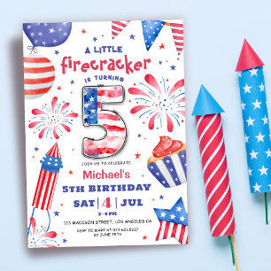 Invitation Firecracker 4 Juillet 5 Anniversaire Patriotic Cut