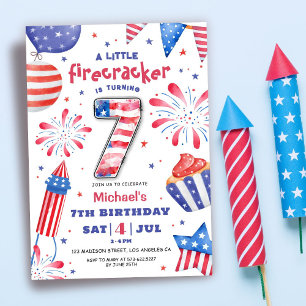 Invitation Firecracker 4 Juillet 7 Anniversaire Patriotic Cut