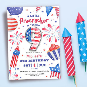 Invitation Firecracker 4 Juillet 9 Anniversaire Patriotic Cut