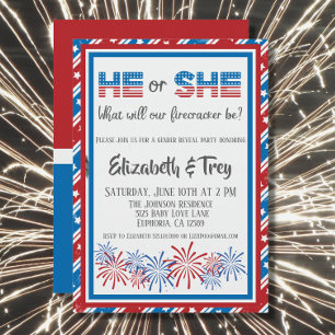 Invitation Firecracker 4 juillet bébé Révélation de genre