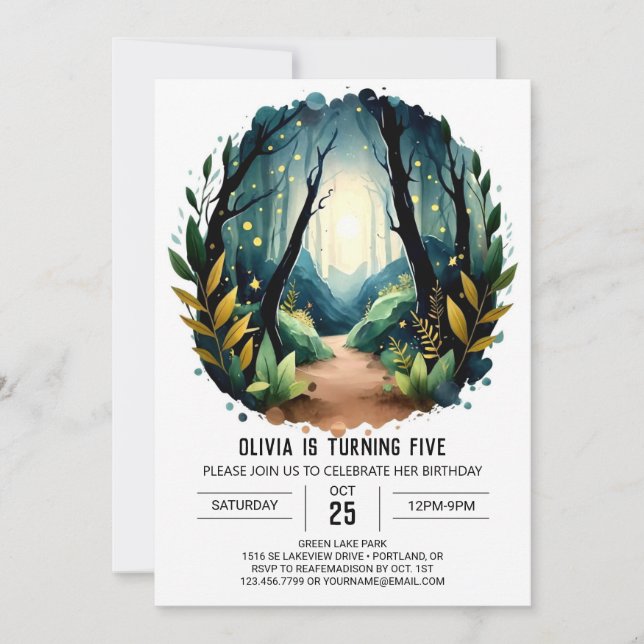 Invitation Fireflies enchantées Nature Bois Anniversaire (Devant)