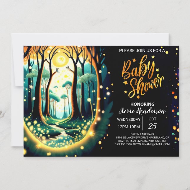 Invitation Fireflies flamboyantes Wonderland Dance Baby showe (Devant)