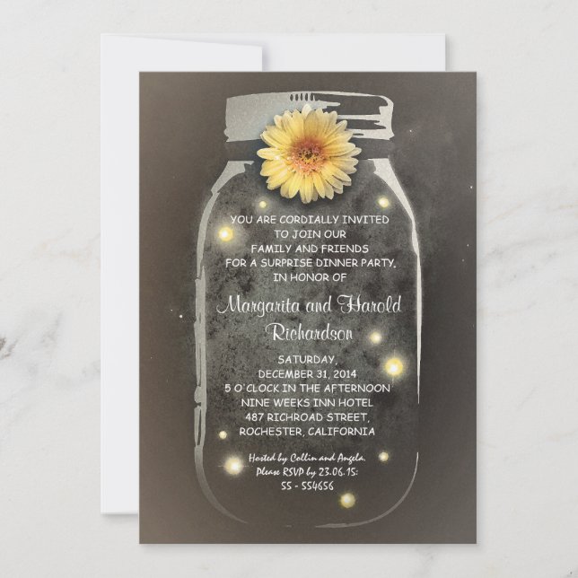 Invitation Fireflies & Rustic Mason Jar Anniversaire Whimsica (Devant)