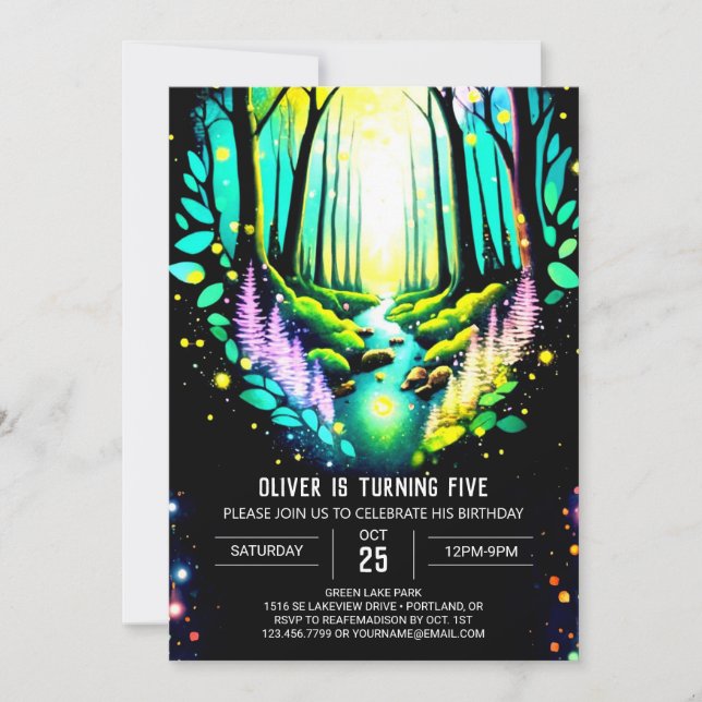 Invitation Firefly Magic Enchanted Woods Anniversaire (Devant)