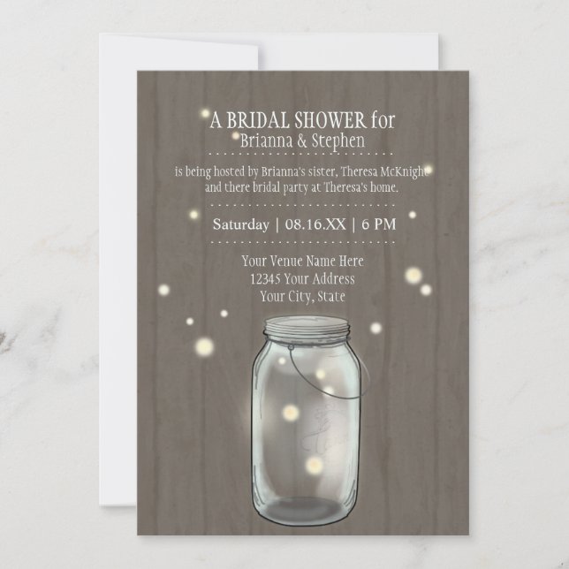 Invitation Firefly Mason Jar Rustic Country Couples Douche (Devant)