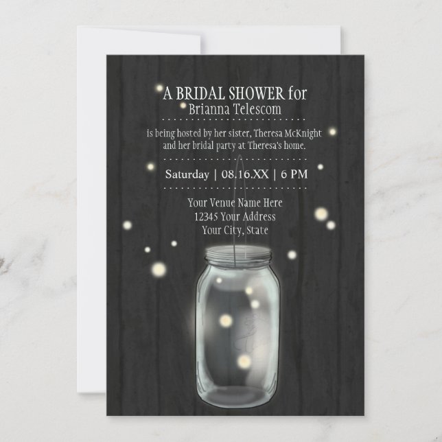 Invitation Firefly Mason Jar Rustic Country Mariages de nuit (Devant)